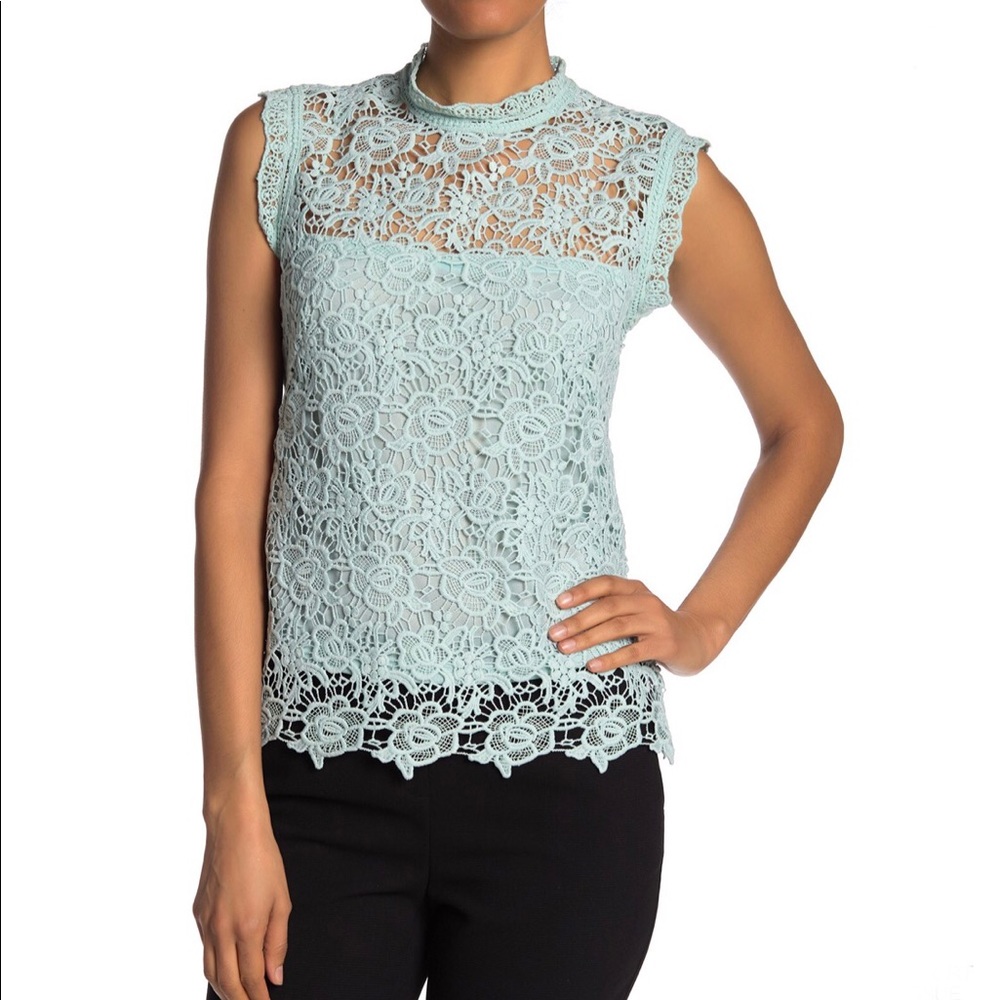 NWT Nanette Lepore NEE Lace Mock Neck Tank, Mint Gala